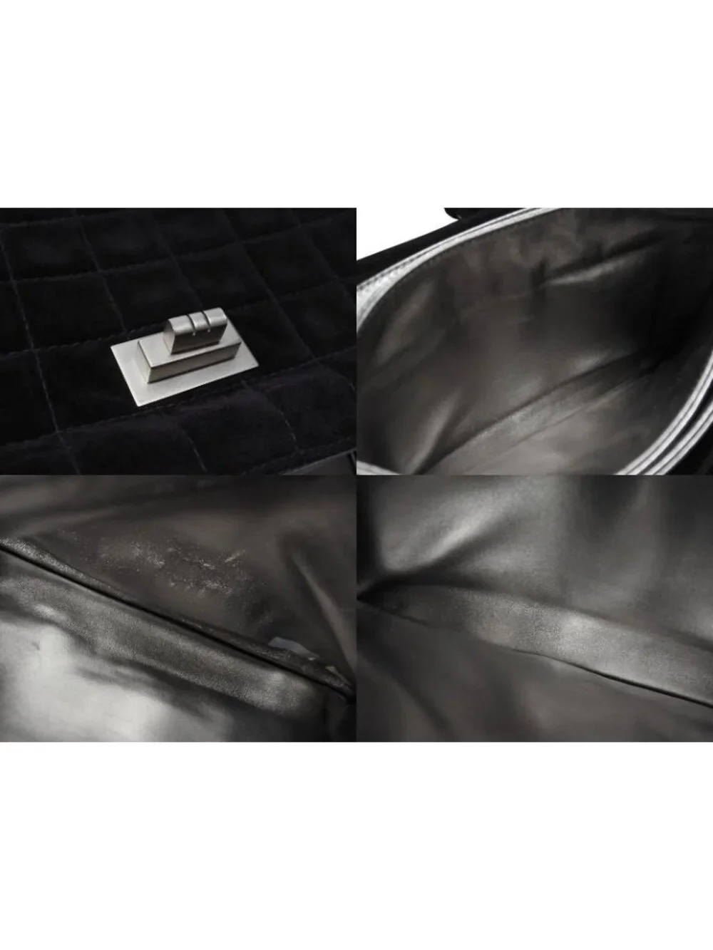 Chanel Shoulder Bag Choco Bar Turnlock Black Silver Suede